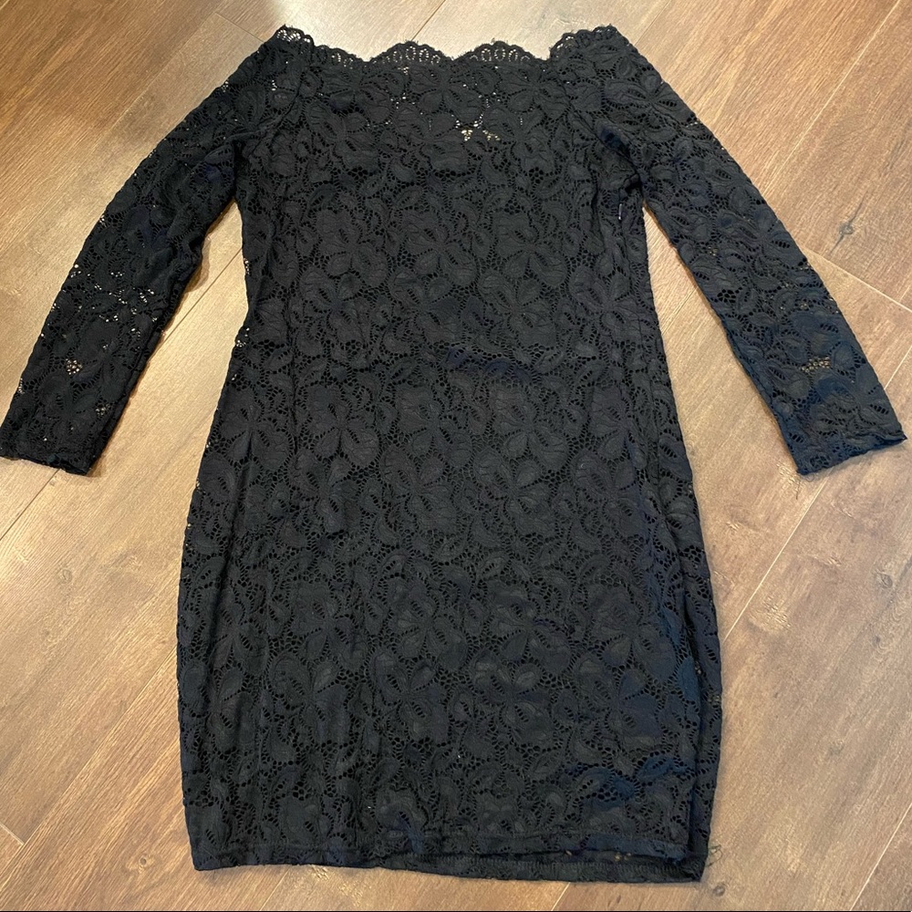 Black 3/4 sleeve off the shoulder lace dress